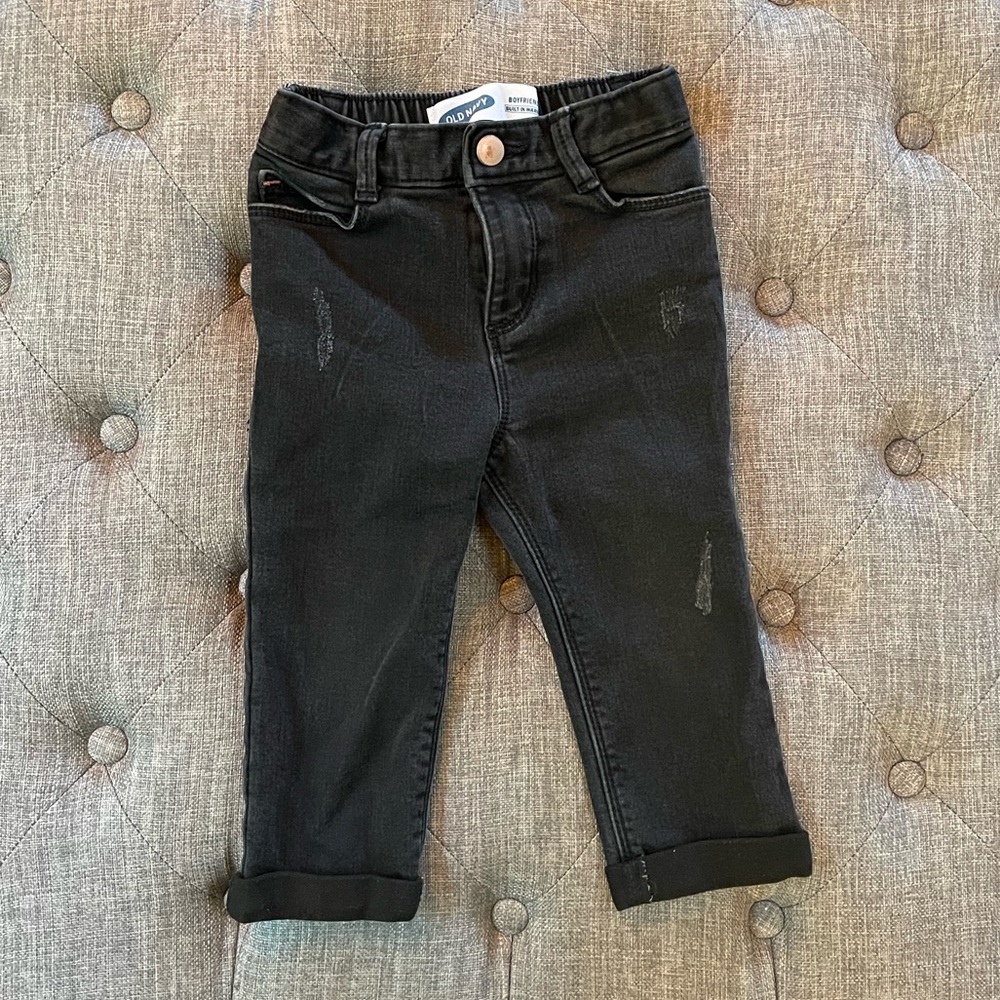 Old Navy Black Baby Toddler Boyfriend Adjustable Distressed Jeans 18-24M